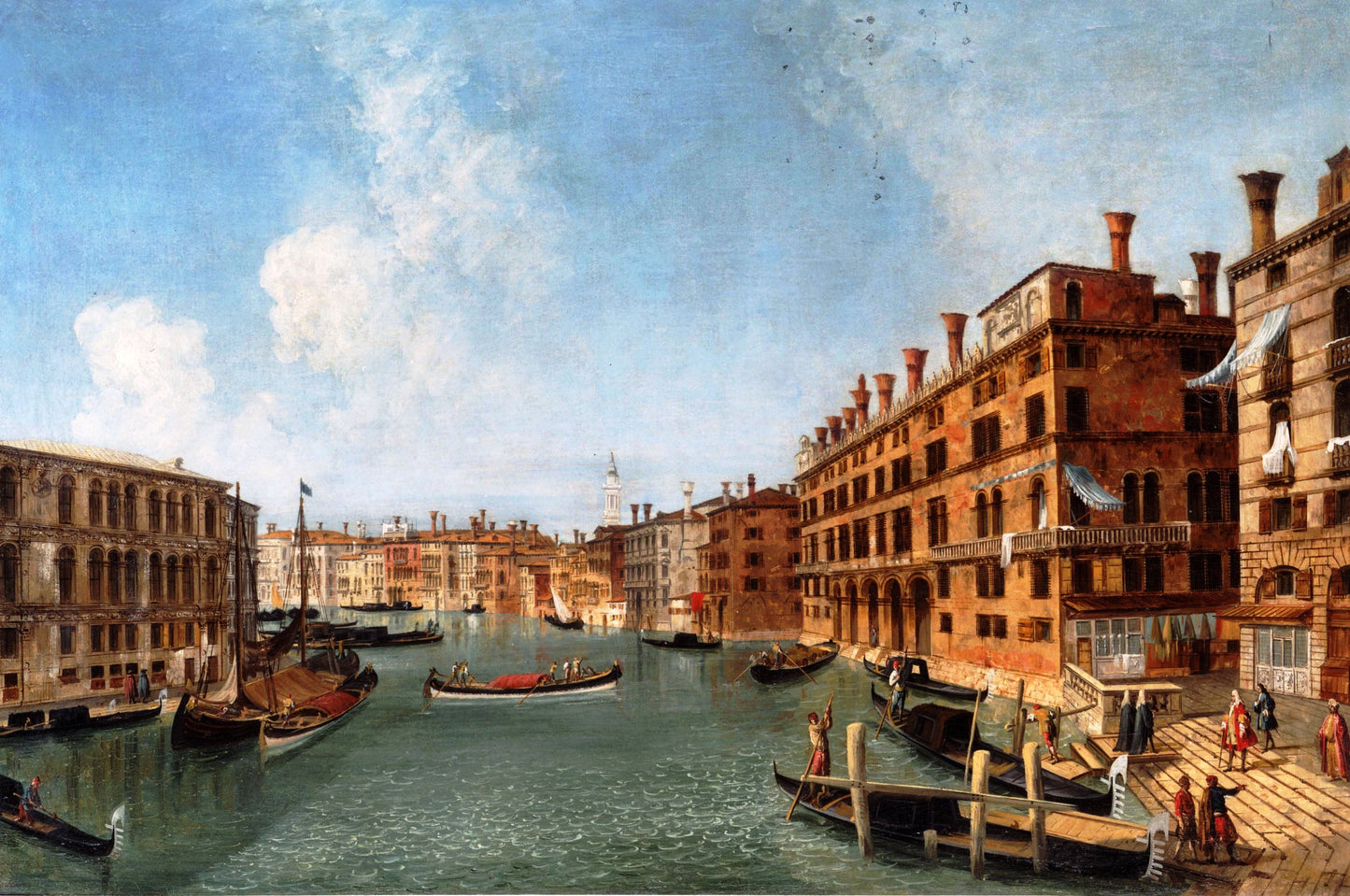 Venice, The Grand Canal Looking North from the Rialto Bridge, vintage artwork by Michele Giovanni Marieschi, 12x8" (A4) Poster