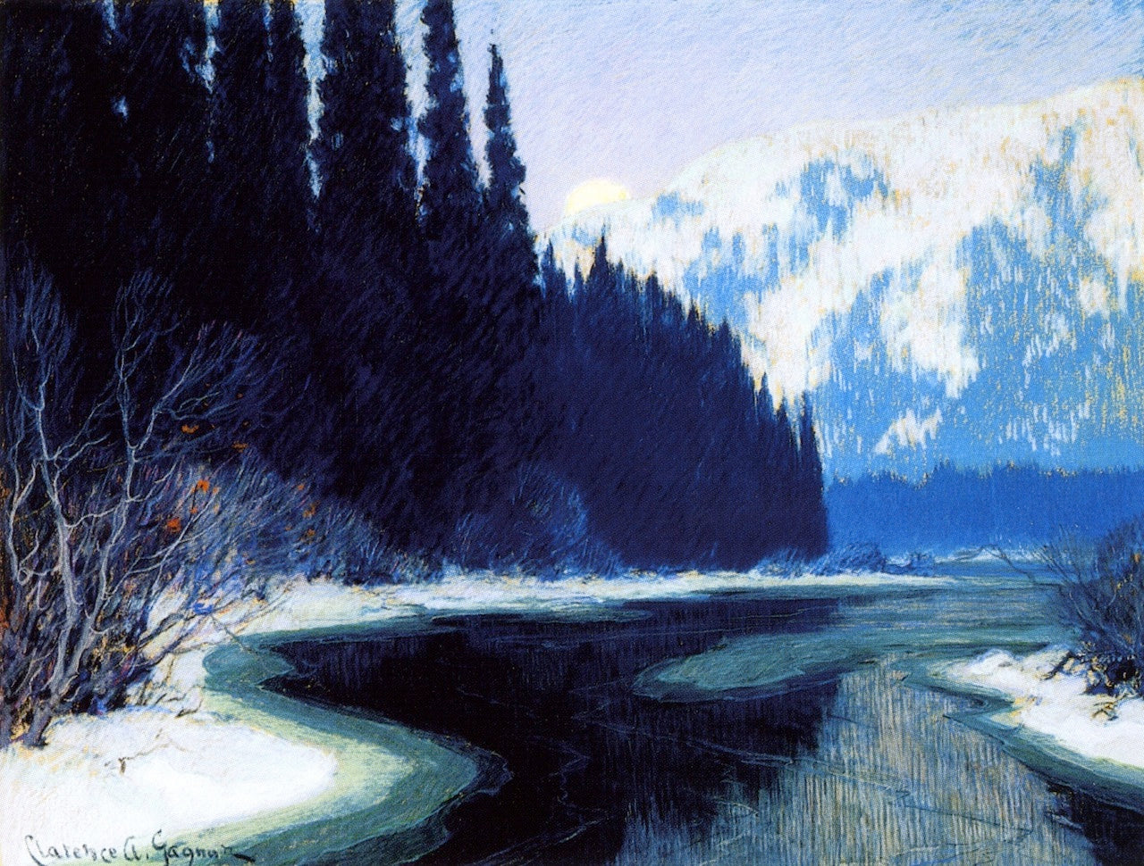 A Silent Stream of the North, vintage artwork by Clarence Gagnon, 12x8" (A4) Poster