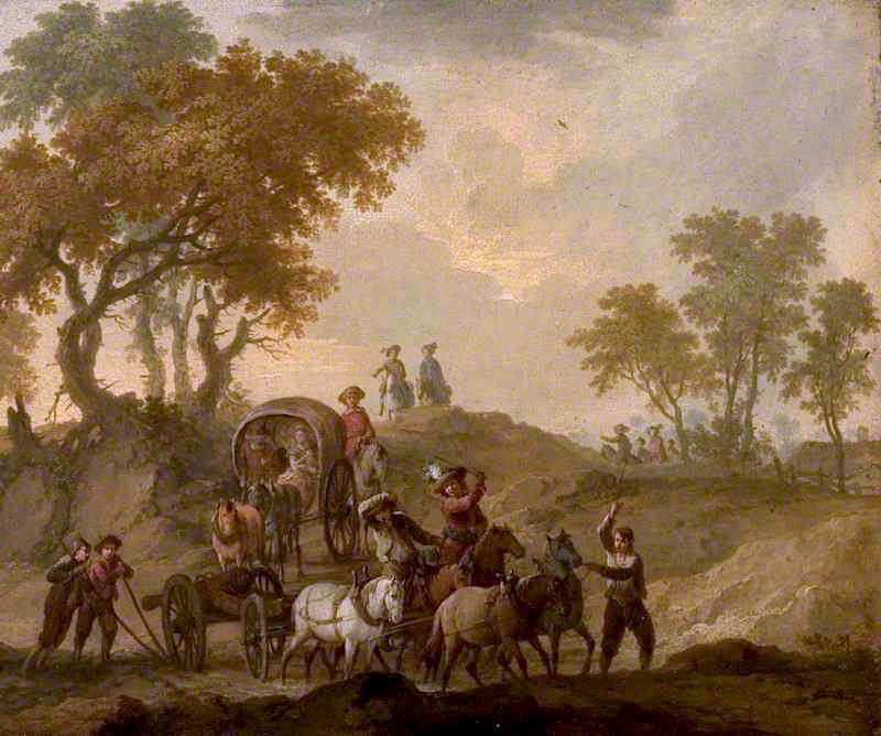 Landscape with Baggage Wagon, vintage artwork by Franz de Paula Ferg, 12x8" (A4) Poster