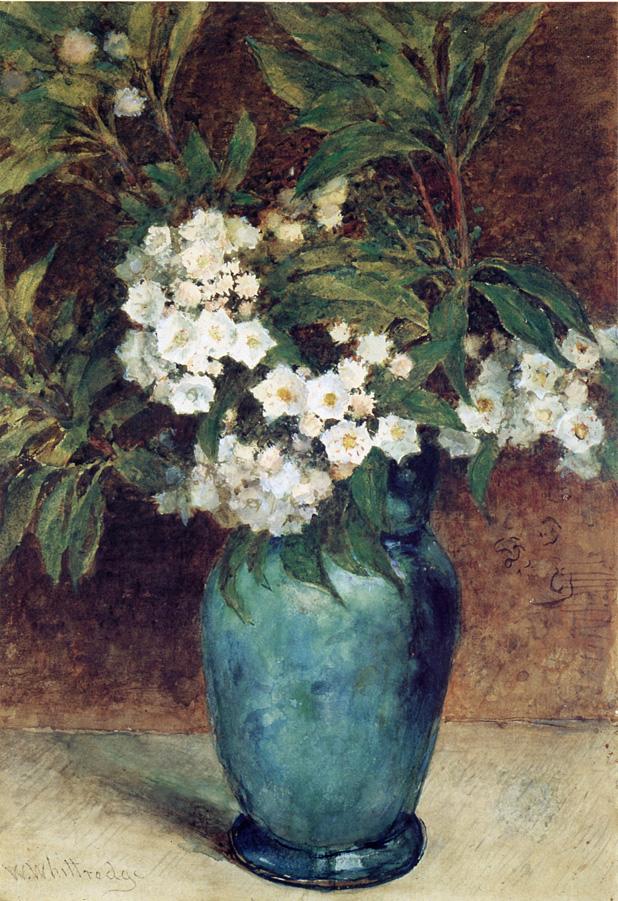Laurel Blossoms in a Blue Vase, vintage artwork by Thomas Worthington Whittredge, 12x8" (A4) Poster