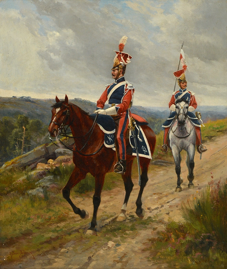 Deux Hussards Français, vintage artwork by Etienne-Prosper Berne-Bellecour, 12x8" (A4) Poster