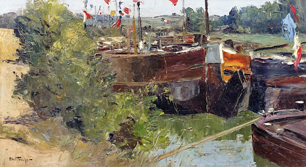 Barges, July 14th, vintage artwork by Louis Abel-Truchet, 12x8" (A4) Poster