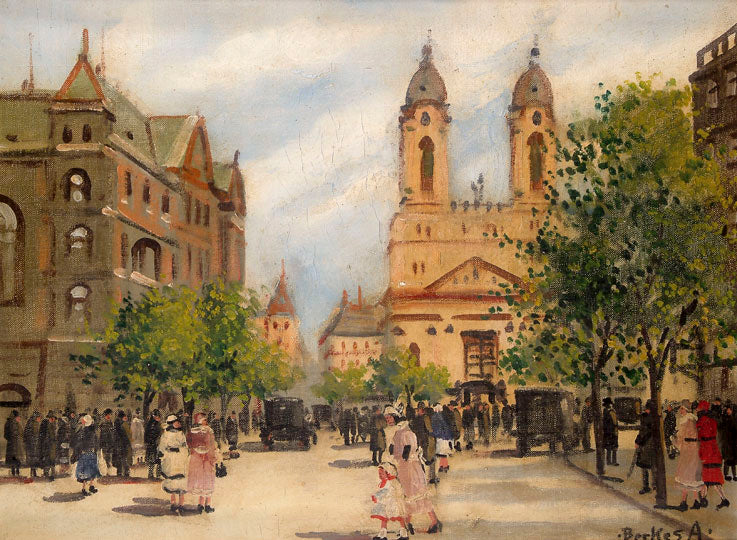 Utcareszlet, vintage artwork by Antal Berkes, 12x8" (A4) Poster
