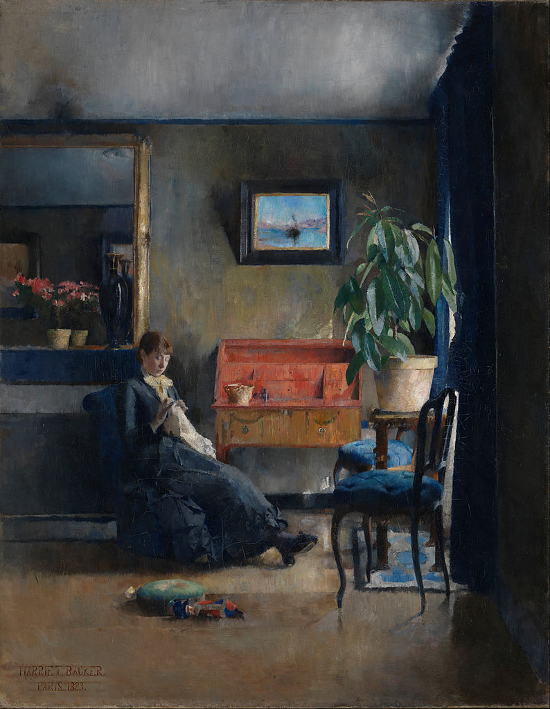 Blue Interior, vintage artwork by Harriet Backer, 12x8" (A4) Poster