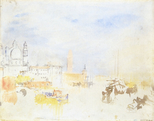 Boats Moored in the Giudecca Canal, near the Dogana, with the Back of the Sallute, vintage artwork by Joseph Mallord William Turner, 12x8" (A4) Poster