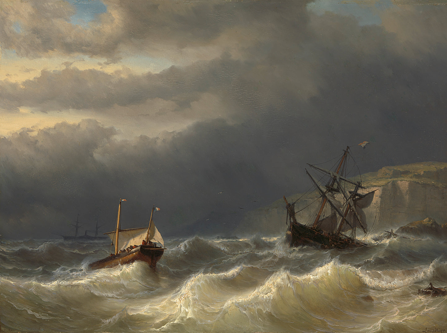 Storm in the Strait of Dover, vintage artwork by Johan Hendrik Louis Meijer, A3 (16x12") Poster Print