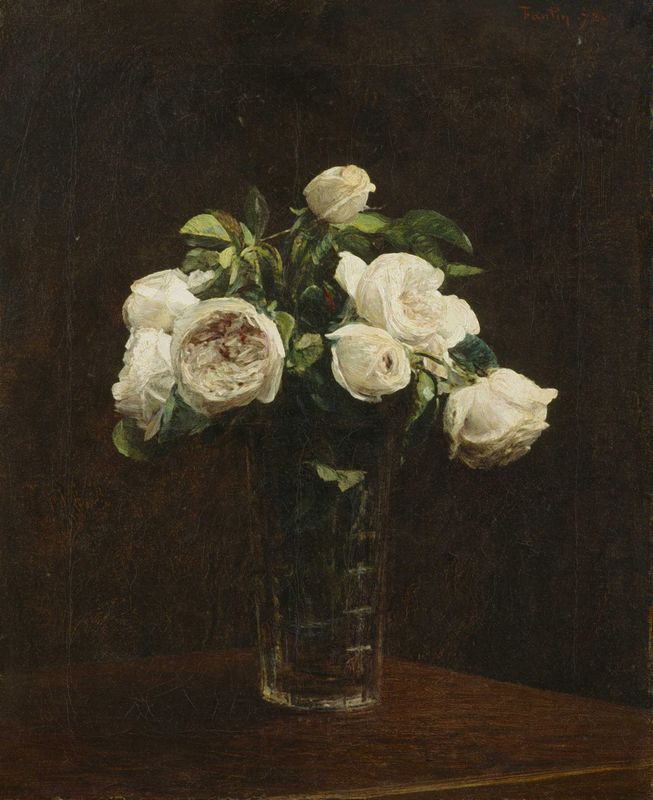 Blush Roses in a Glass, vintage artwork by Henri Fantin-Latour, 12x8" (A4) Poster