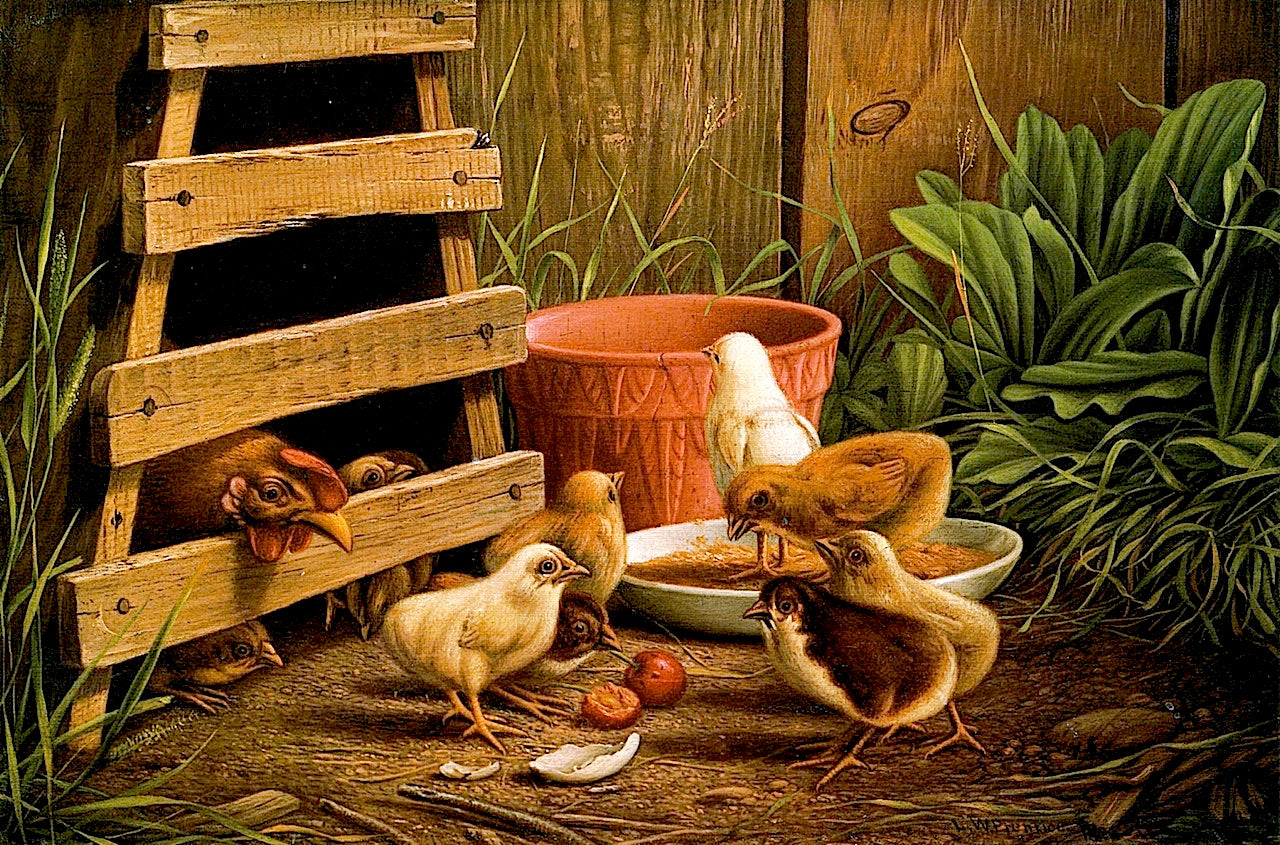 Barnyard Scene, vintage artwork by Levi Wells Prentice, 12x8" (A4) Poster