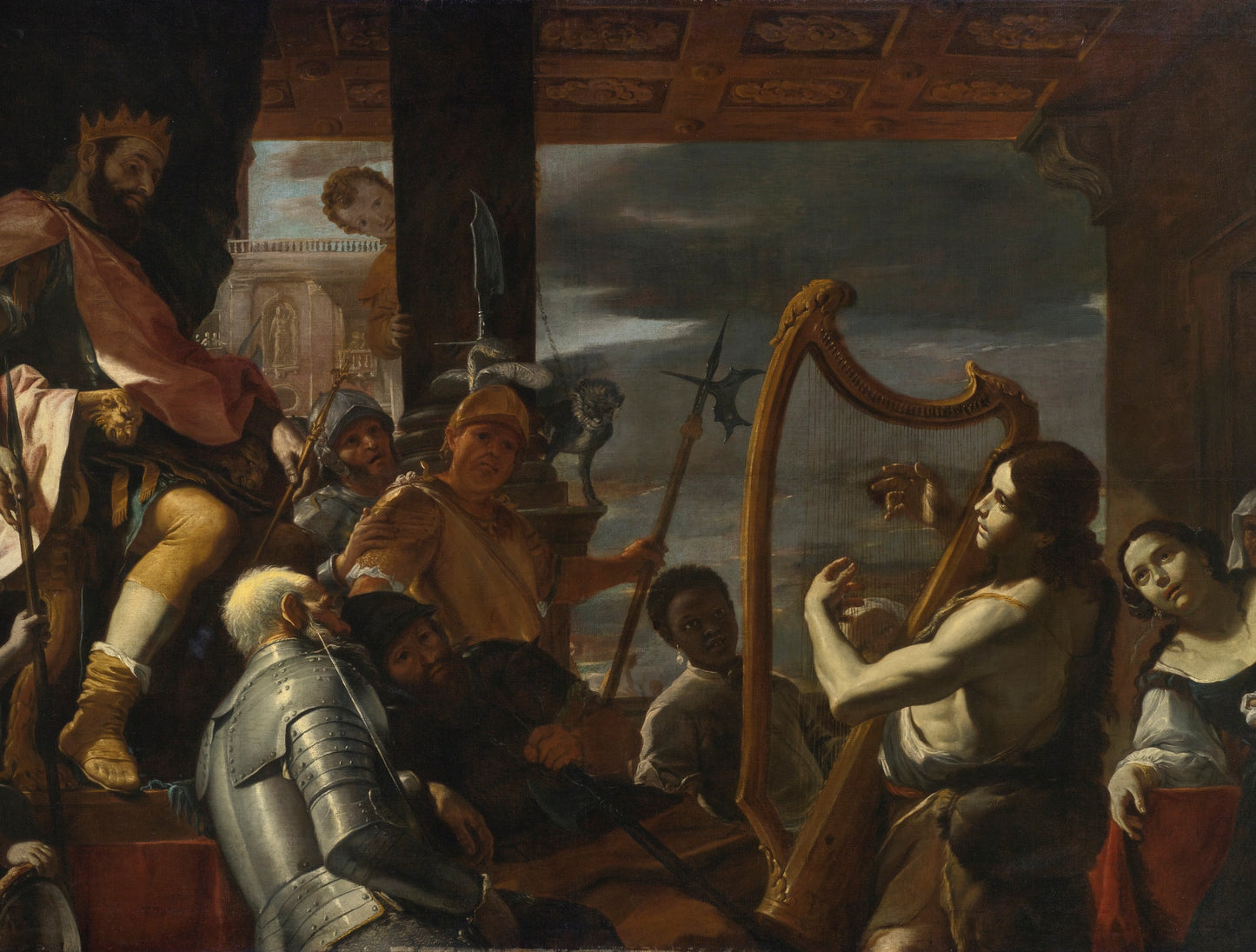 David Playing the Harp before Saul, vintage artwork by Mattia Preti, 12x8" (A4) Poster