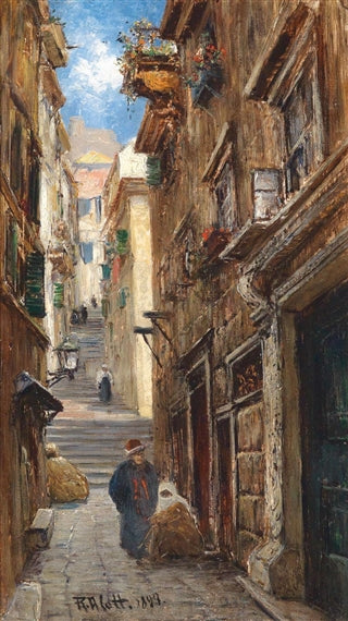 Oriental Street Scene, vintage artwork by Robert Alott, 12x8" (A4) Poster