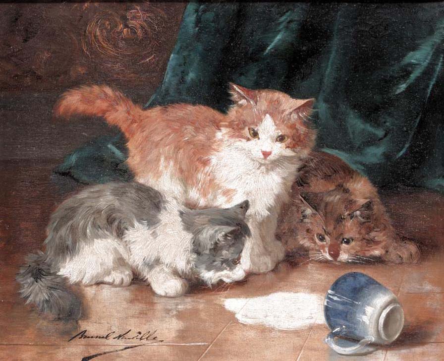 the spilt milk, vintage artwork by Alfred Brunel de Neuville, 12x8" (A4) Poster