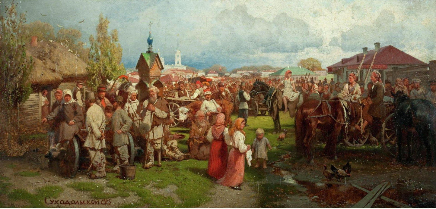 Fair at Sorochinsk, vintage artwork by Petr Sukhodolsky, 12x8" (A4) Poster