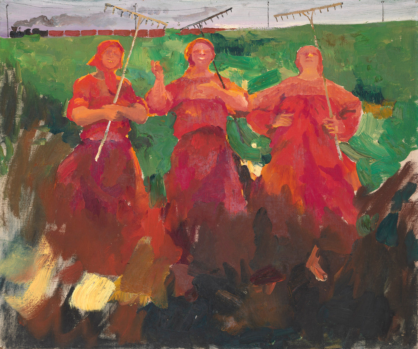 Three Peasants With Rakes by Filipp Andreevich Maliavin,A3(16x12")Poster