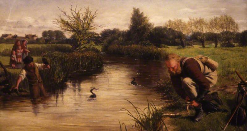 Fishing by Proxy, vintage artwork by James Clarke Hook, R.A., A3 (16x12") Poster Print