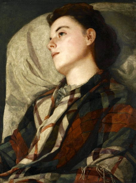 Girl in a Plaid Shaw, vintage artwork by Susan Macdowell Eakins, 12x8" (A4) Poster