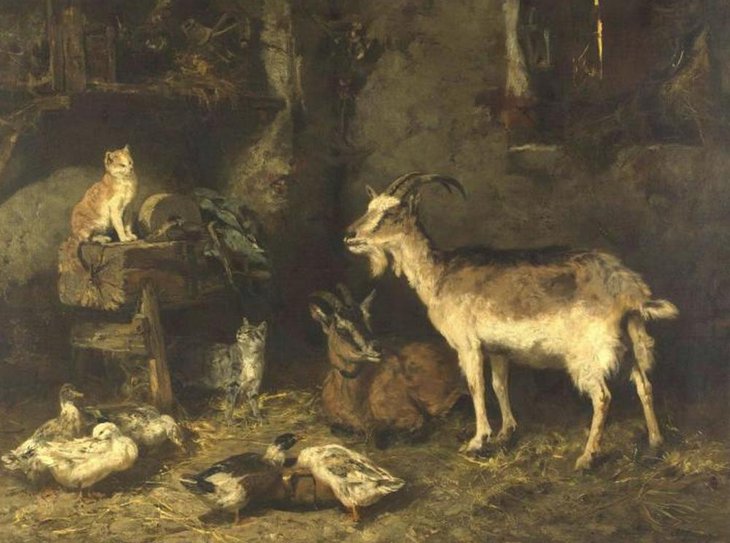 Goats and Cats, vintage artwork by Charles-Émile Jacque, A3 (16x12") Poster Print