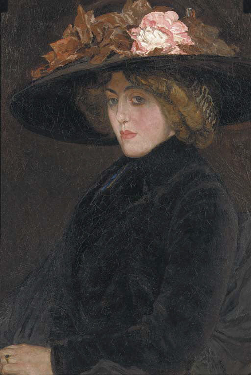 Portrait of an elegant lady with a hat, vintage artwork by Leo Gestel, 12x8" (A4) Poster