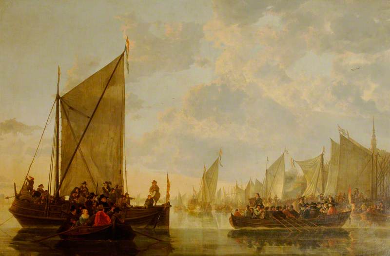 A Landing Party on the River Maas at Dordrecht, vintage artwork by Aelbert Cuyp, 12x8" (A4) Poster