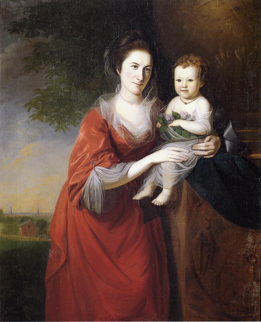 Mrs. John Dickenson and Her Daughter, vintage artwork by Charles Willson Peale, 12x8" (A4) Poster