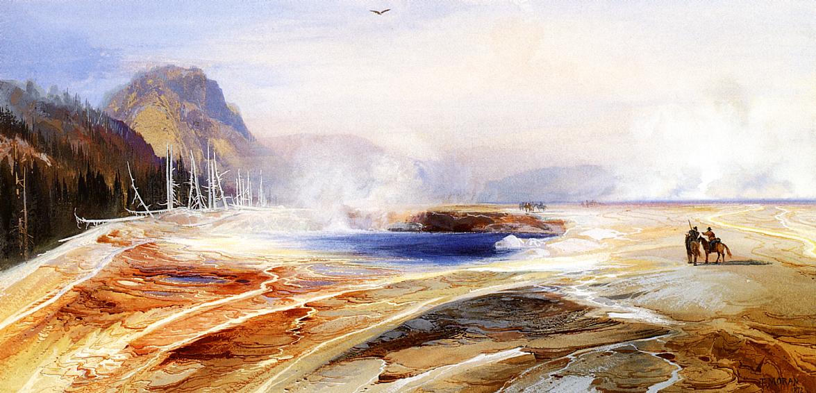 Big Springs in Yellowstone Park, vintage artwork by Thomas Moran, 12x8" (A4) Poster