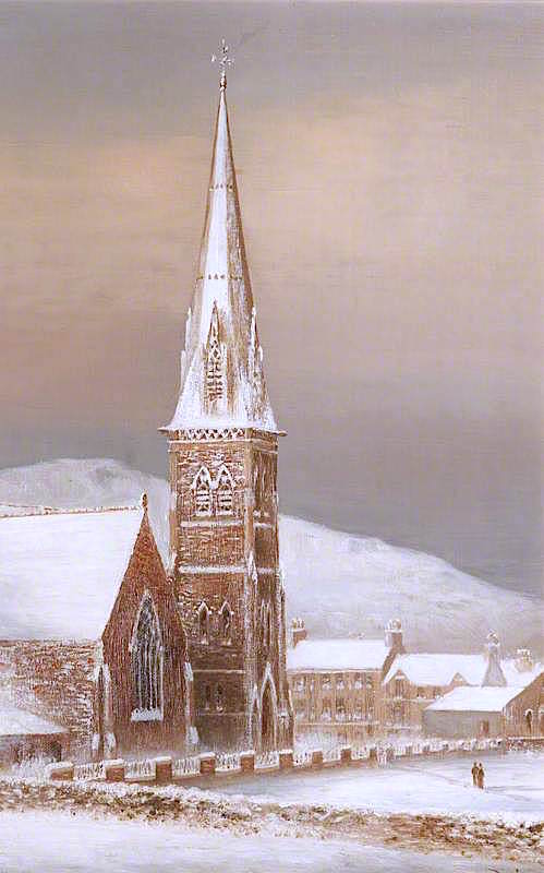 Peel Church, December, vintage artwork by George Goodwin, 12x8" (A4) Poster