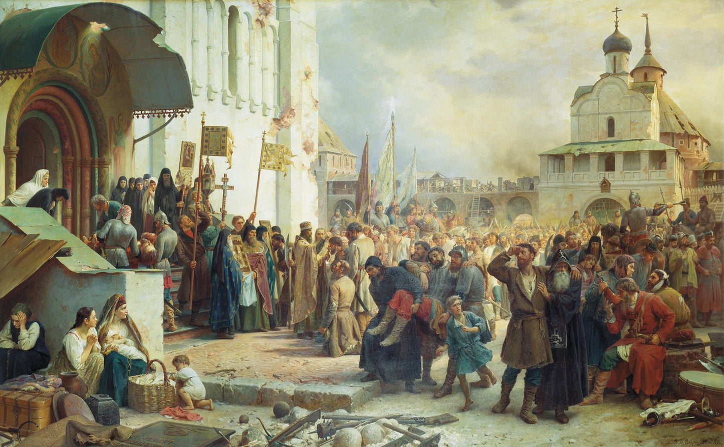 The Siege of the Trinity Monastery, vintage artwork by Vasily Petrovich Vereshchagin, 12x8" (A4) Poster
