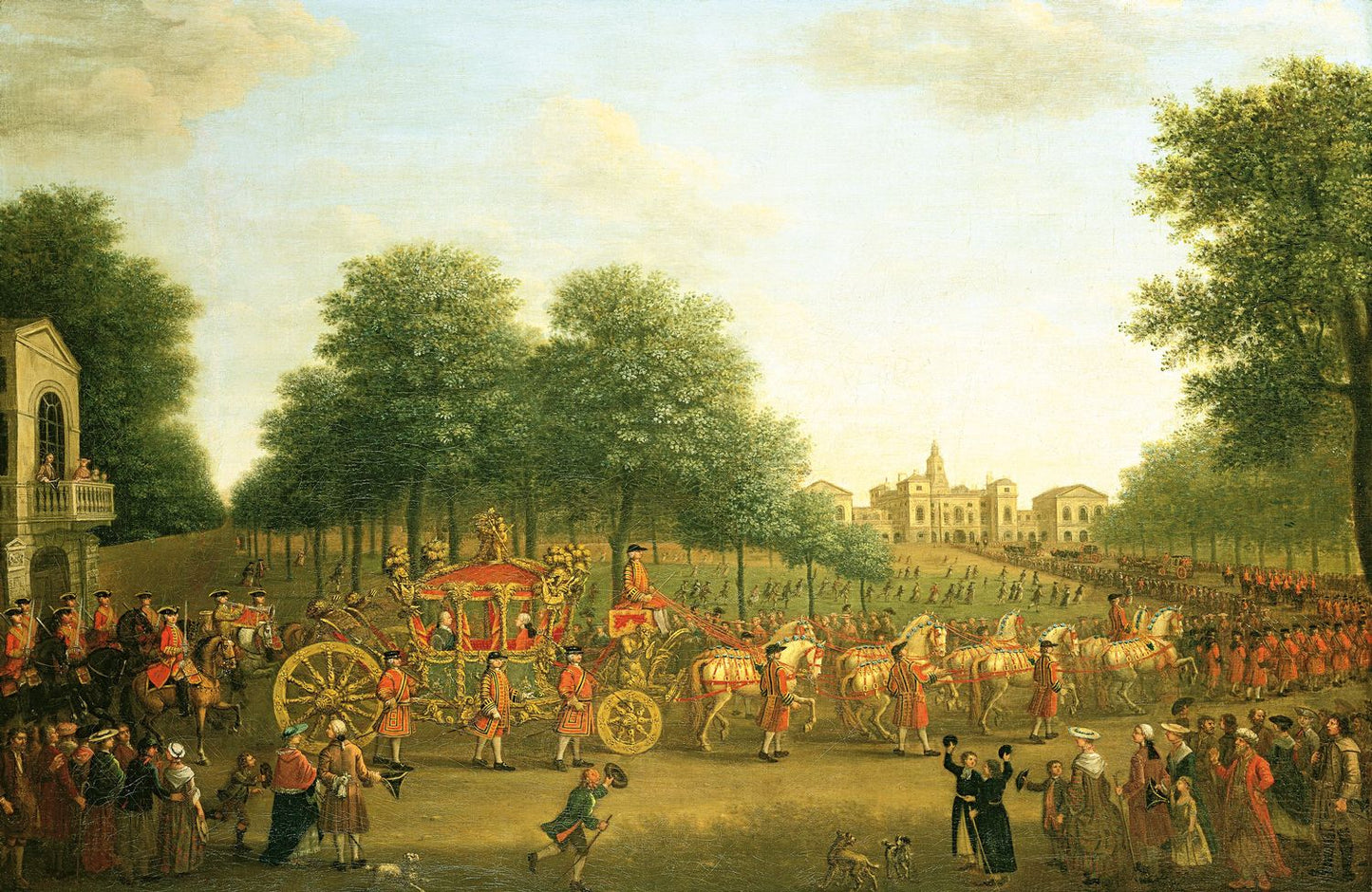 George III's Procession to the Houses of Parliament, vintage artwork by Attributed to John Wootton, 12x8" (A4) Poster
