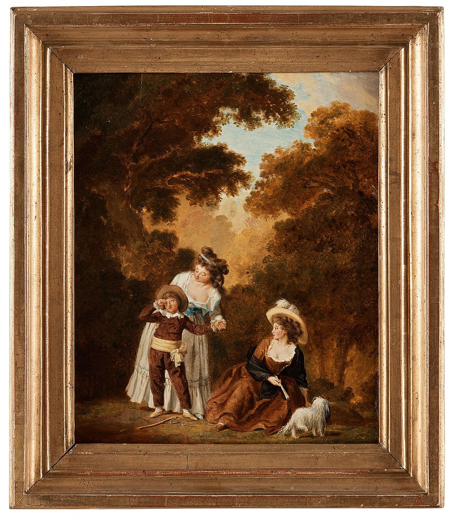 Two Women with a Boy, vintage artwork by Pehr Hilleström, 12x8" (A4) Poster