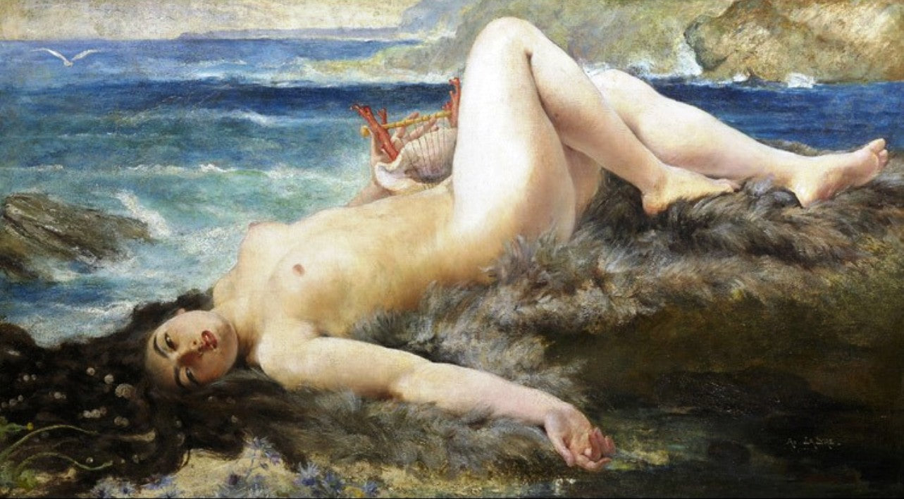 Dans les rochers de la plage à Carteret, vintage artwork by Adolphe la Lyre, 12x8" (A4) Poster