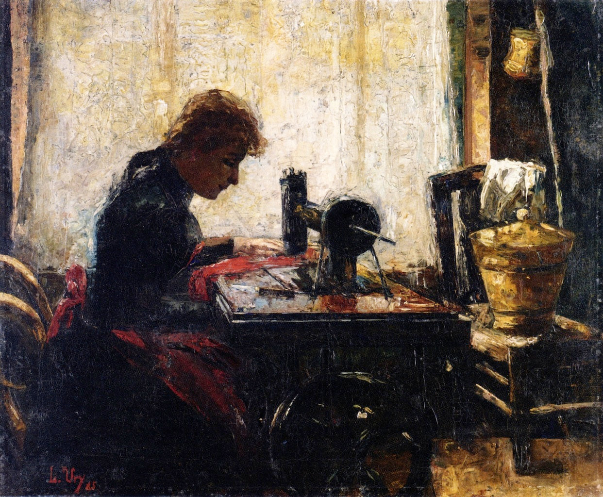 At the Sewing Machine by Lesser Ury,A3(16x12")Poster
