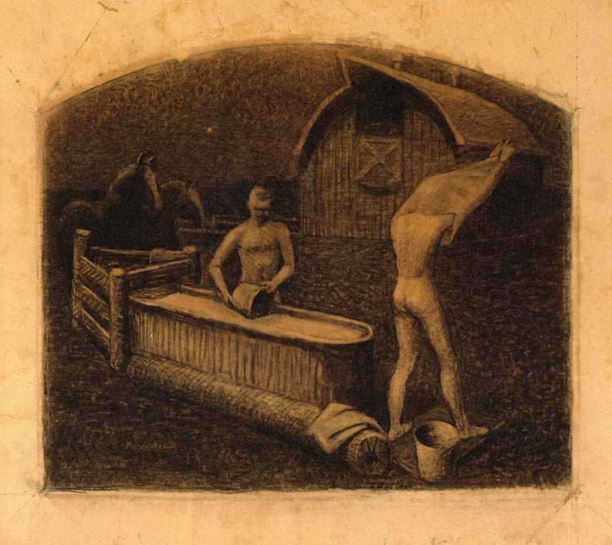 Saturday Night Bath, vintage artwork by Grant Wood, 12x8" (A4) Poster