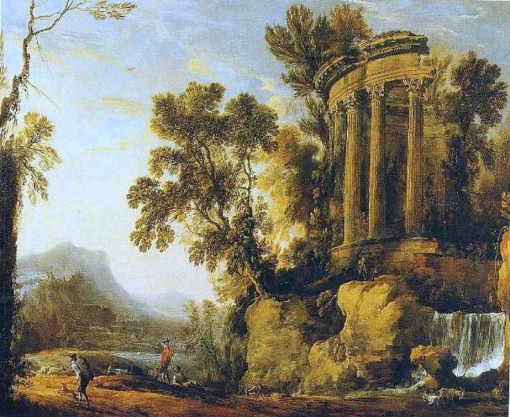 Landscape with the Temple of Siby l, vintage artwork by Henri Mauperche, 12x8" (A4) Poster