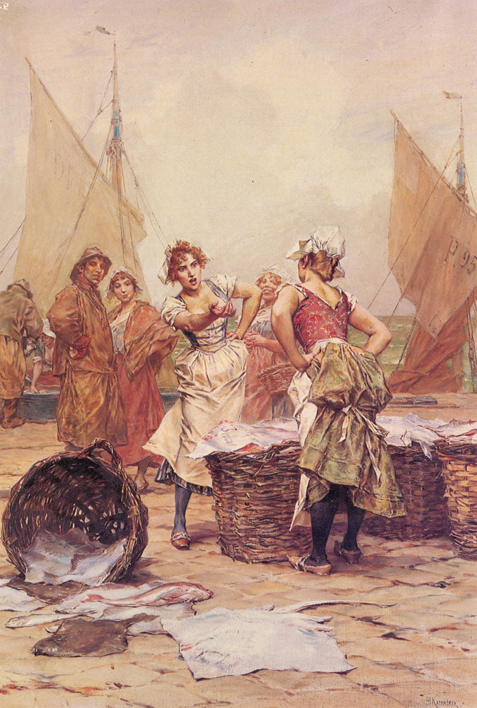 The Fishwives, vintage artwork by Frederik Henrdik Kaemmerer, 12x8" (A4) Poster