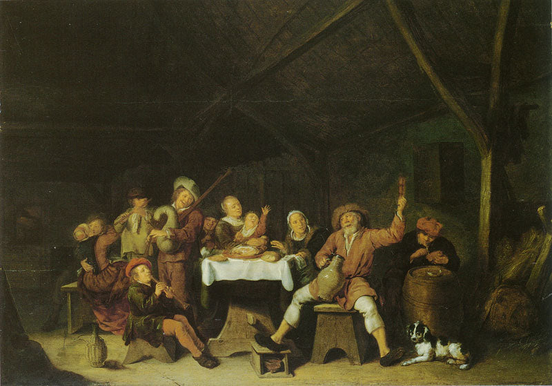 Merry Peasants, vintage artwork by Jan Miense Molenaer, 12x8" (A4) Poster