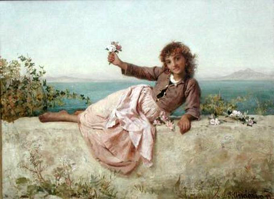 A Flower Seller in Capri, vintage artwork by Sophie Gengembre Anderson, 12x8" (A4) Poster