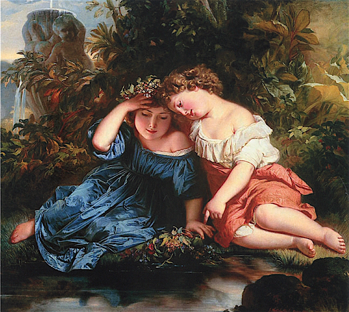 by the Garden Pool, vintage artwork by Franz Xavier Winterhalter, A3 (16x12") Poster Print
