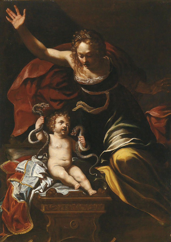 The Childhood of Hercules, vintage artwork by Bernardino Mei, 12x8" (A4) Poster