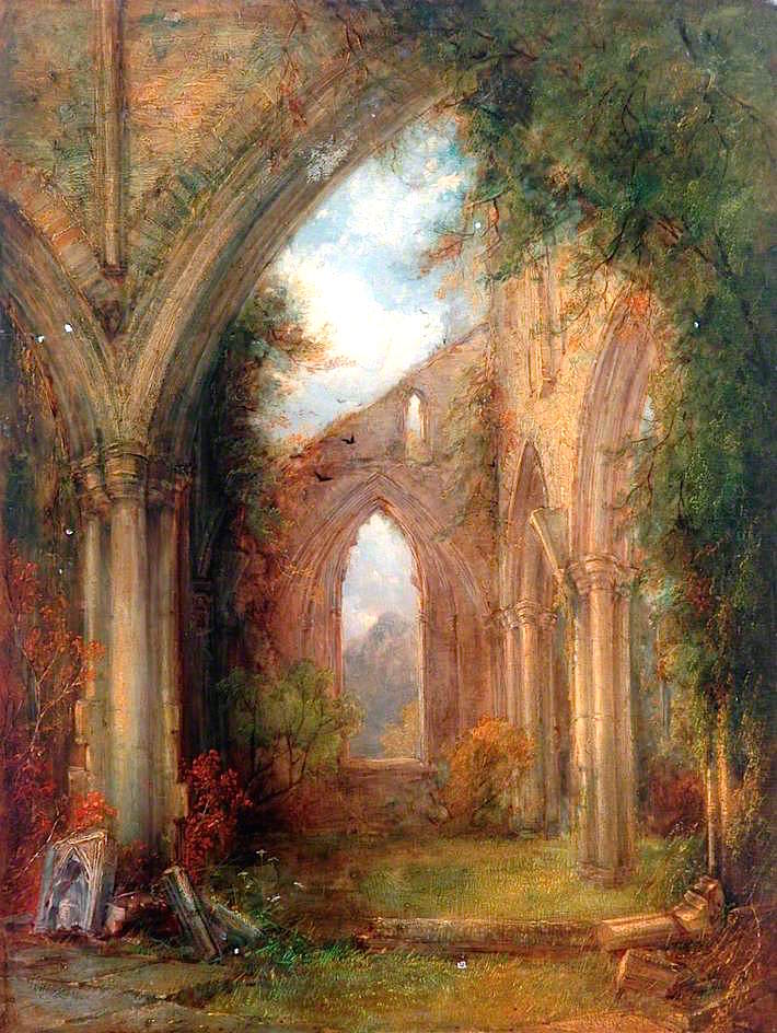 Part of the Ruins of Tintern Abbey, vintage artwork by Thomas Creswick, A3 (16x12") Poster Print