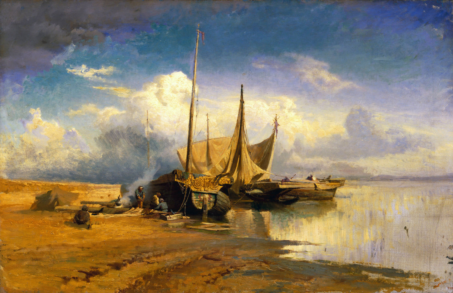 Boats on the Volga, vintage artwork by Feodor Vasilyev, 12x8" (A4) Poster