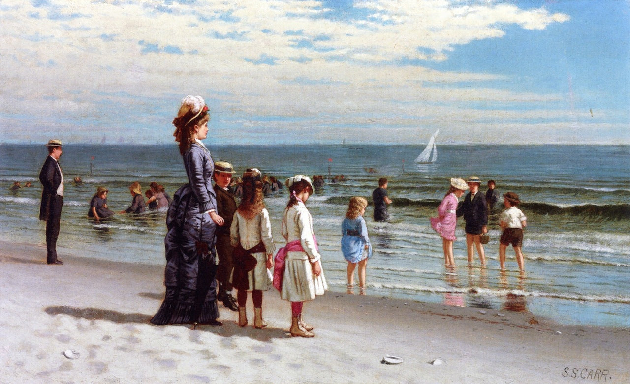 Beach at Coney Island, vintage artwork by Samuel S. Carr, 12x8" (A4) Poster