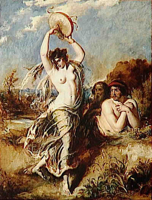 Bacchante Playing the Tambourine, vintage artwork by William Etty, 12x8" (A4) Poster