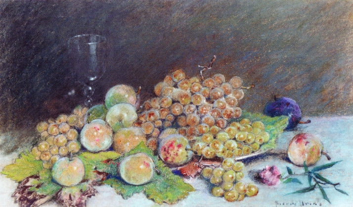 White Grapes and Plums, vintage artwork by Pierre Prins, 12x8" (A4) Poster