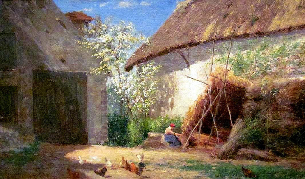 French Farm Scene, vintage artwork by Joseph Foxcroft Cole, 12x8" (A4) Poster