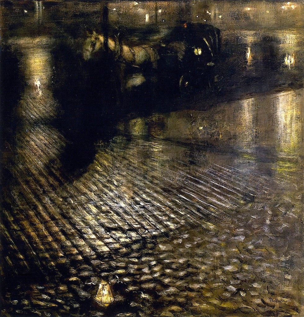 Warsaw Cab at Night, vintage artwork by Jozef Pankiewicz, 12x8" (A4) Poster
