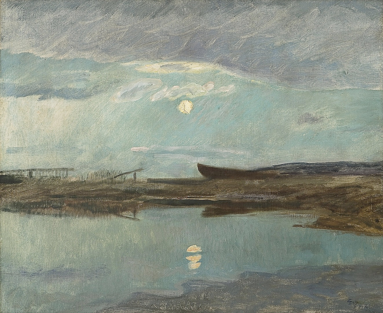 Coastal Landscape in Moonlight, vintage artwork by Eilif Peterssen, 12x8" (A4) Poster