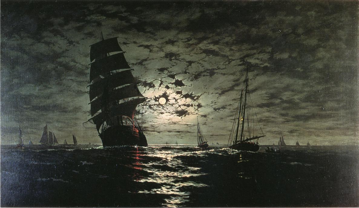 Moonlight Marine, vintage artwork by Franklin J. Stanwood, 12x8" (A4) Poster