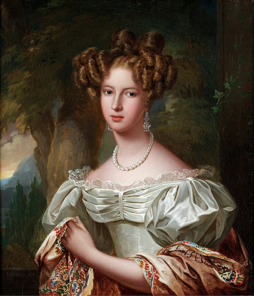 Woman with pearl necklace, vintage artwork by Fredrik Westin, 12x8" (A4) Poster