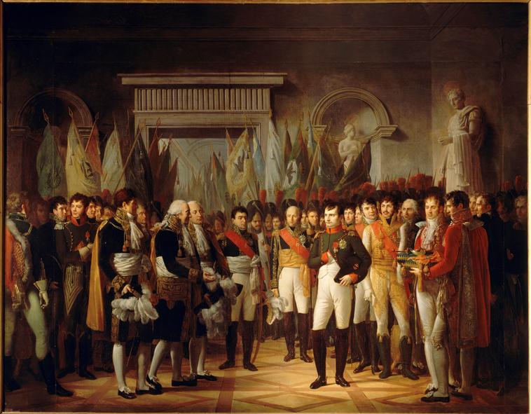 Napoleon I receives deputies of the French Senate at the Royal Palace of Berlin, November 19, 1806, vintage artwork by Rene-Thodore Berthon, 12x8" (A4) Poster