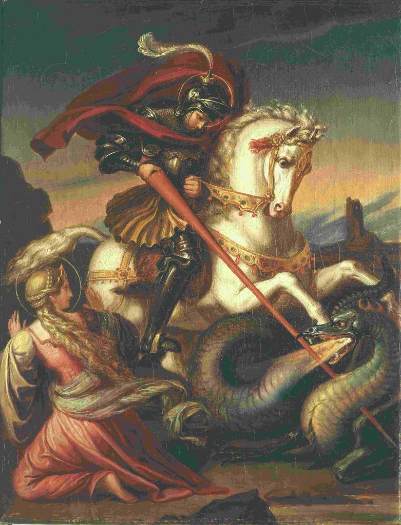 St. George Slaying the Dragon, vintage artwork by Carl Joseph Begas, A3 (16x12") Poster Print