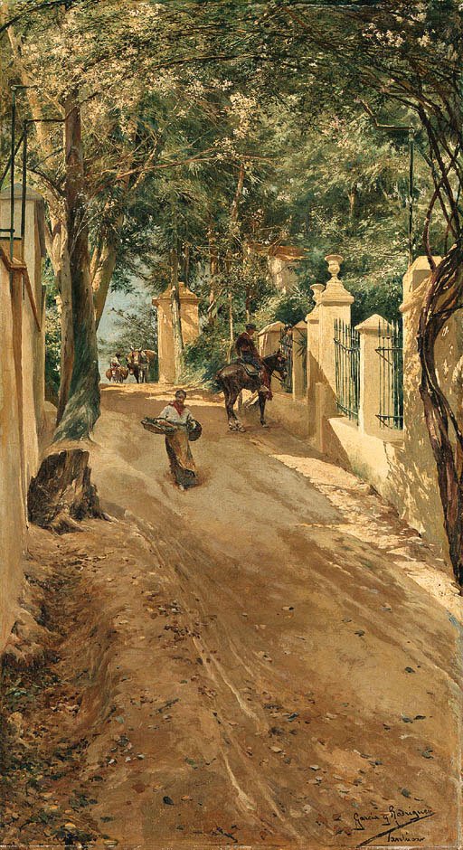 A shaded village road by Manuel Garcia y Rodriguez,A3(16x12")Poster